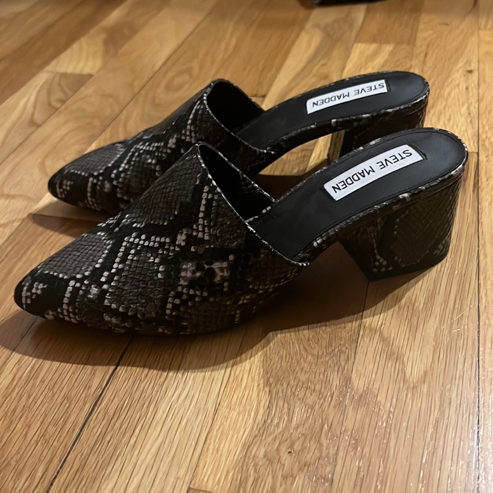 New Steven madden reptile heel mules